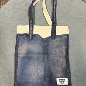 Jean Paul Gaultier Blue and Cream Denim Print Tote